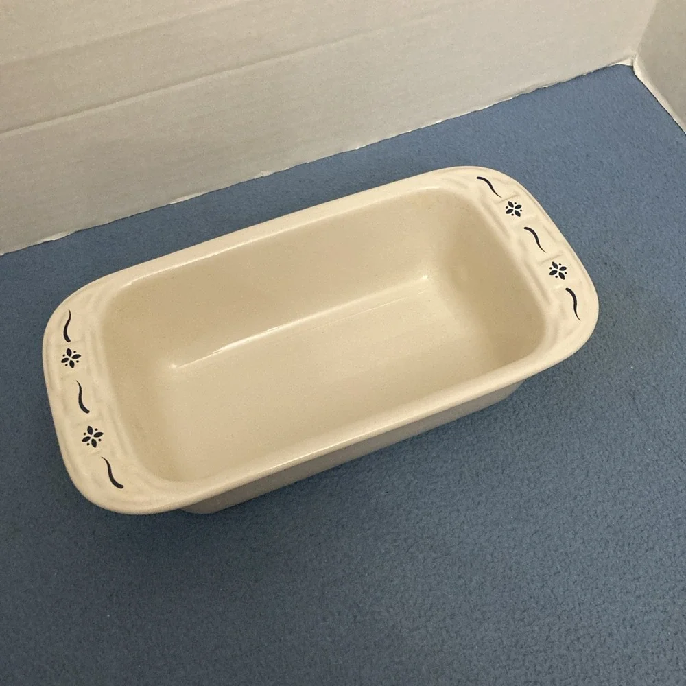 Longaberger Pottery Woven Traditions Blue 1.5 Quart Loaf Pan -8.5